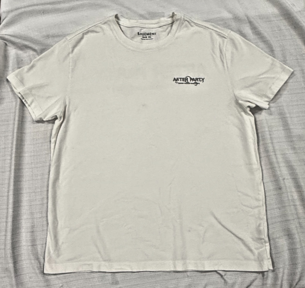 Basement After Party Graphic T-Shirt White XL Short Sleeve Crew Neck Casual Tee